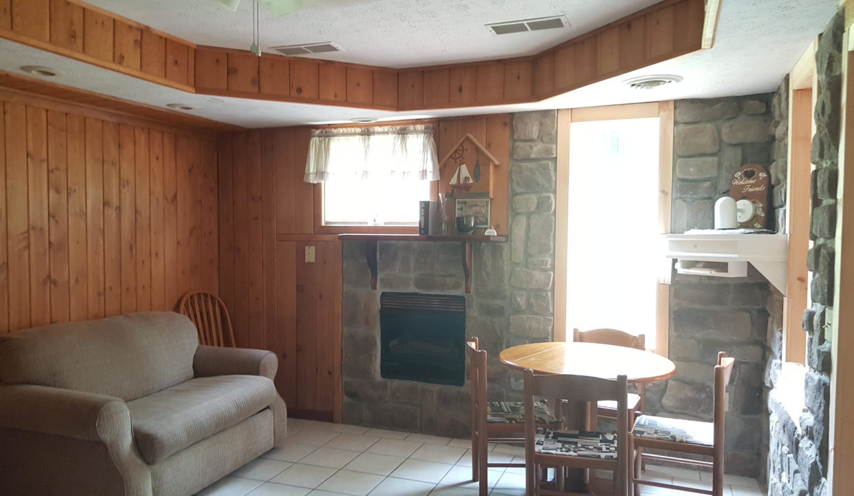 Fire place in Mardi Gras Rental Unit Stone Mountain Chalets Great Valley NY
